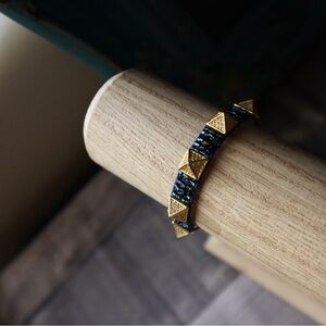 Deep Blue/Green Miyuki Seed Bead Gold Studded Bracelet
